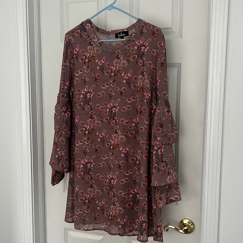 Lulus floral print tiered flounce sleeve mini dress